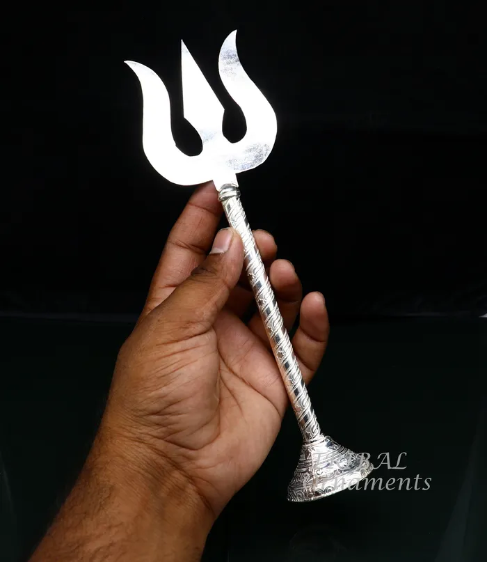 TRIBAL ORNAMENTS Rings 95 925 sterling silver customized lord Shiva trident with small Damaru silver article silver temple accessories shiva trishul su856