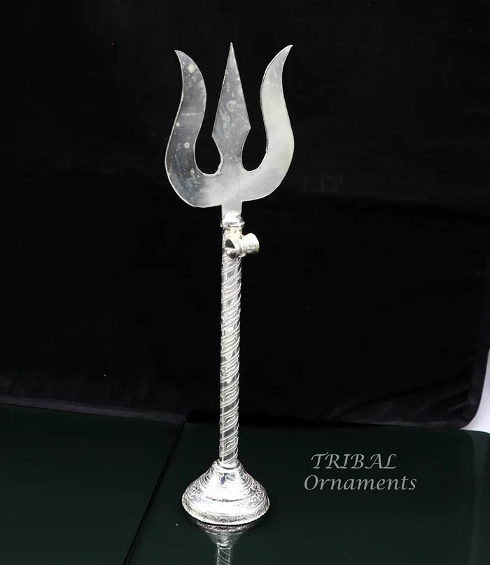 TRIBAL ORNAMENTS Rings 95 925 sterling silver customized lord Shiva trident with small Damaru silver article silver temple accessories shiva trishul su856