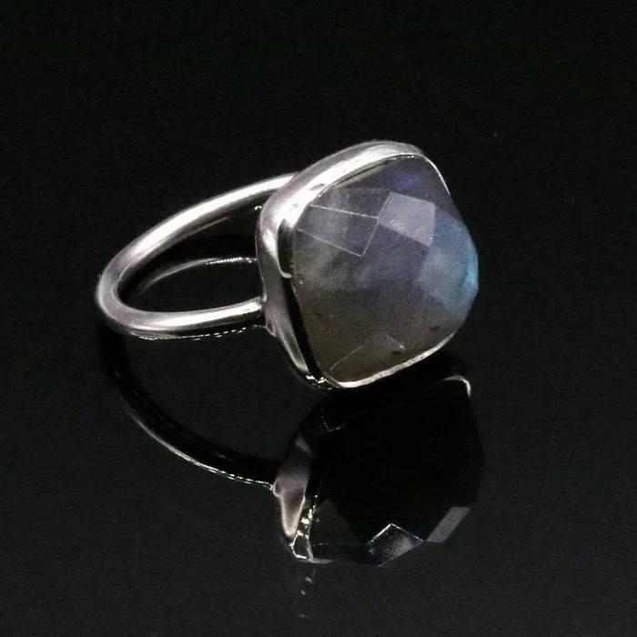 TRIBAL ORNAMENTS Rings 925 S STERLING SILVER FABULOUS BLUE FIRE LABRADORITE STONE UNISEX BAND RING sr93