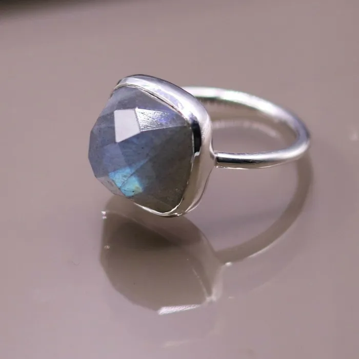 TRIBAL ORNAMENTS Rings 925 S STERLING SILVER FABULOUS BLUE FIRE LABRADORITE STONE UNISEX BAND RING sr93