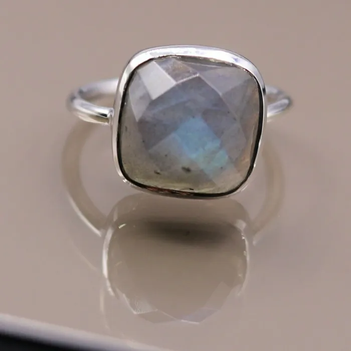 TRIBAL ORNAMENTS Rings 925 S STERLING SILVER FABULOUS BLUE FIRE LABRADORITE STONE UNISEX BAND RING sr93