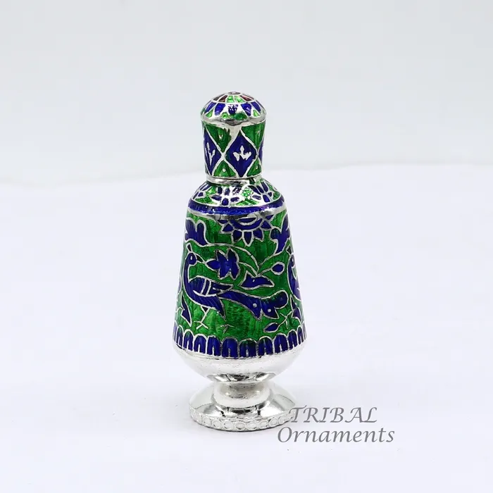 TRIBAL ORNAMENTS Rings 925 sterling silver handmade Sindoor box Kumkum box trinket box brides enamel meenakari jewelry collection from Rajasthan india stb719