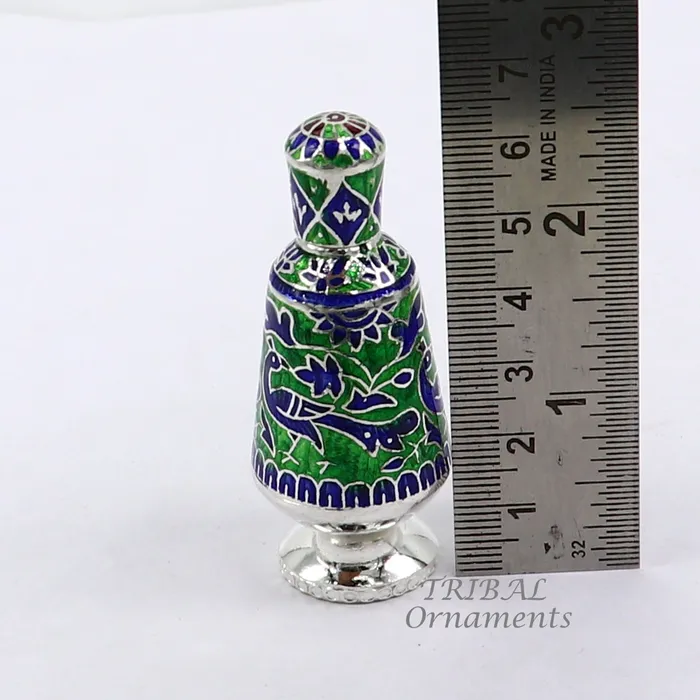 TRIBAL ORNAMENTS Rings 925 sterling silver handmade Sindoor box Kumkum box trinket box brides enamel meenakari jewelry collection from Rajasthan india stb719