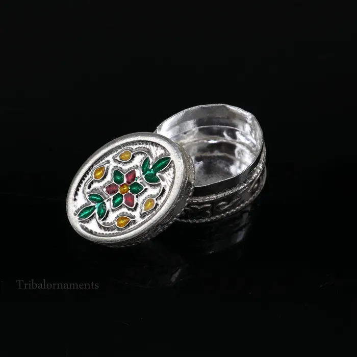 TRIBAL ORNAMENTS Rings 925 sterling silver trinket box kajal boxcasket box bridal oval shape box collection container box eyeliner box gifting art stb166