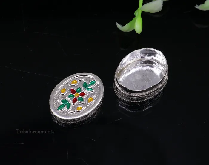 TRIBAL ORNAMENTS Rings 925 sterling silver trinket box kajal boxcasket box bridal oval shape box collection container box eyeliner box gifting art stb166