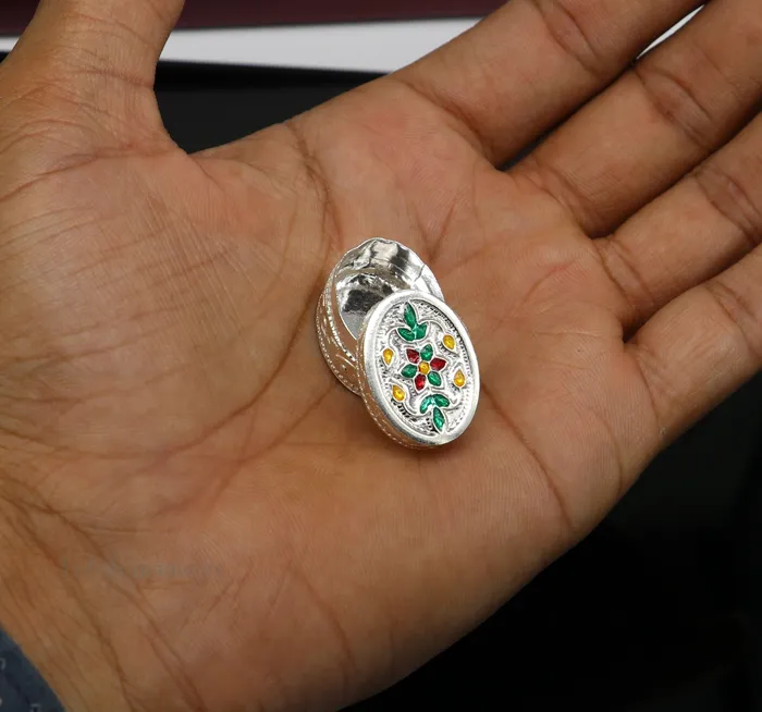 TRIBAL ORNAMENTS Rings 925 sterling silver trinket box kajal boxcasket box bridal oval shape box collection container box eyeliner box gifting art stb166