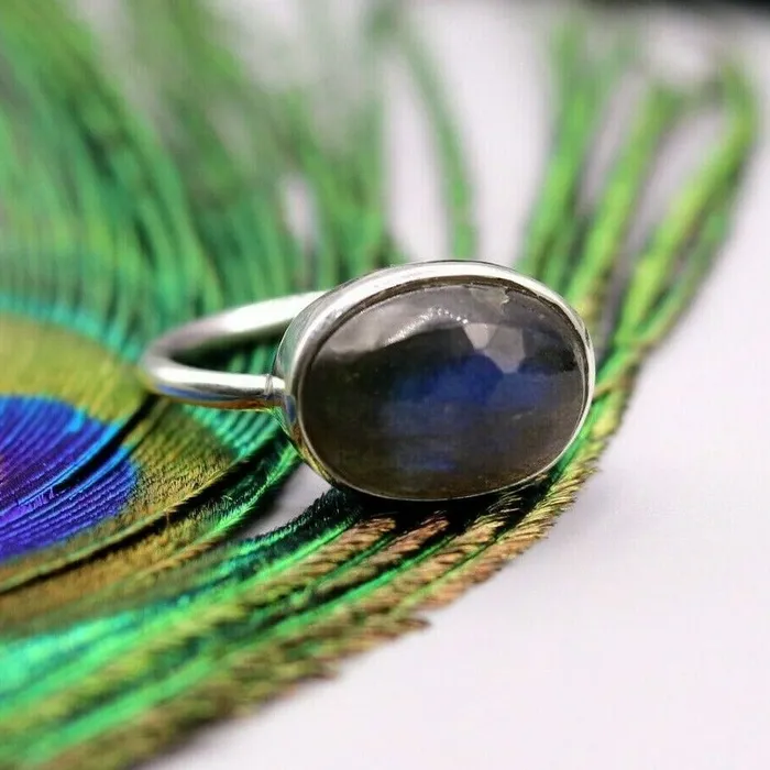 TRIBAL ORNAMENTS Rings Excellent blue fire labradorite stone 925 solid silver ring unisex band sr152 TRIBAL ORNAMENTS Rings Excellent blue fire labradorite stone 925 solid silver ring unisex band sr152