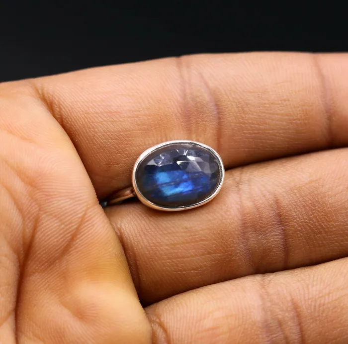 TRIBAL ORNAMENTS Rings Excellent blue fire labradorite stone 925 solid silver ring unisex band sr152 TRIBAL ORNAMENTS Rings Excellent blue fire labradorite stone 925 solid silver ring unisex band sr152