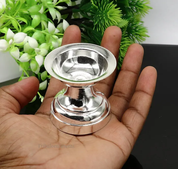 TRIBAL ORNAMENTS Rings solid sterling silver handmade elegant oil lamp silver home temple utensils silver diya deepak silver utensil silver puja article su403