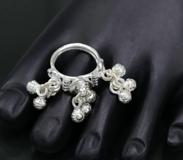 TRIBAL ORNAMENTS Rings Sterling silver handmade charm ring excellent customized noisy bells drops personalized bridesmaid girls womens jewelry sr258