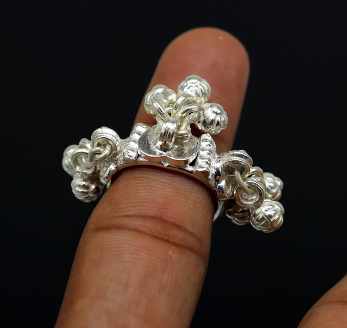 TRIBAL ORNAMENTS Rings Sterling silver handmade charm ring excellent customized noisy bells drops personalized bridesmaid girls womens jewelry sr258