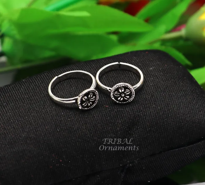 TRIBALORNAMENT Rings Floral design vintage style handmade 925 sterling silver adjustable toe ring band for brides or girls best personalized jewelry ytr75 TRIBALORNAMENT Rings Floral design vintage style handmade 925 sterling silver adjustable toe ring band for brides or girls best personalized jewelry ytr75
