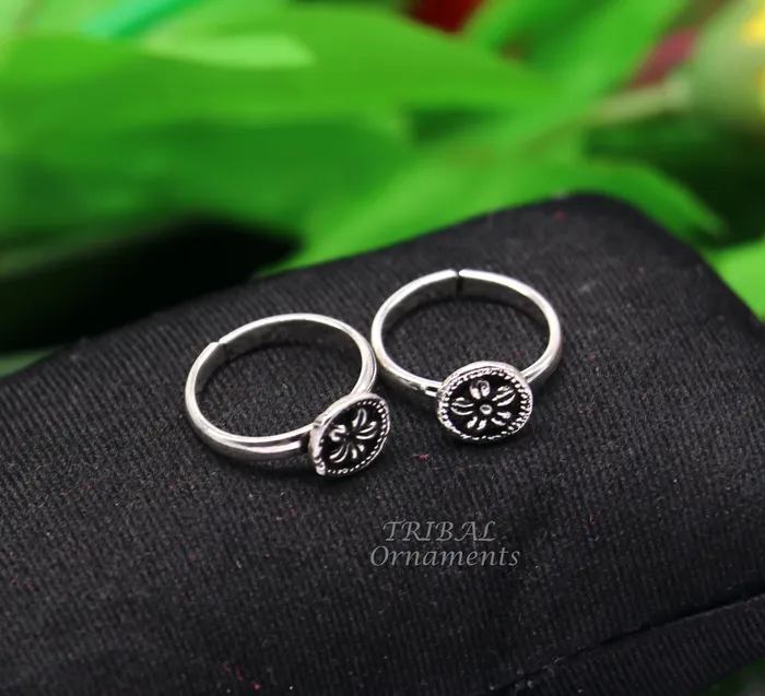 TRIBALORNAMENT Rings Floral design vintage style handmade 925 sterling silver adjustable toe ring band for brides or girls best personalized jewelry ytr75