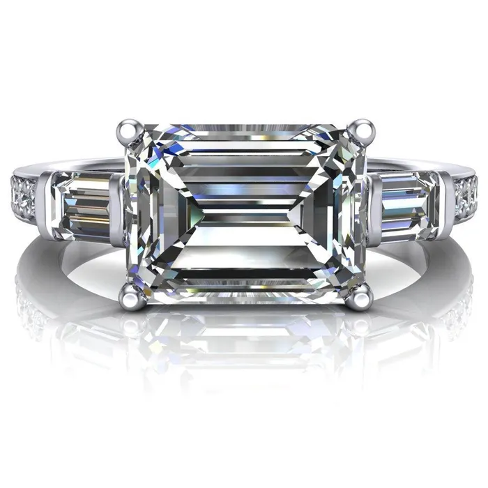Tristan Emerald Center Stone 3 Stone 4 Prong Engagement Ring Fire Brilliance Rings