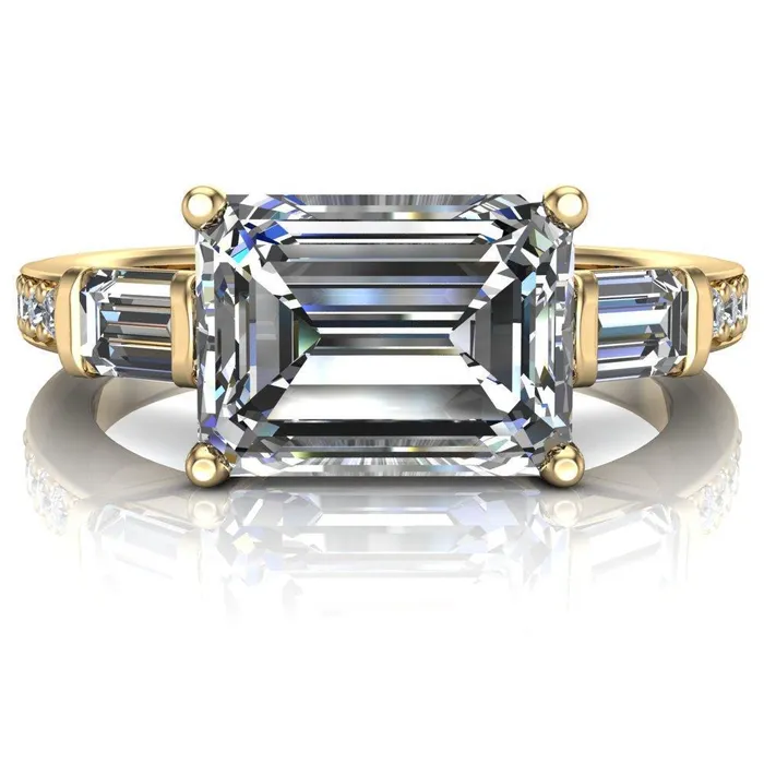 Tristan Emerald Center Stone 3 Stone 4 Prong Engagement Ring Fire Brilliance Rings
