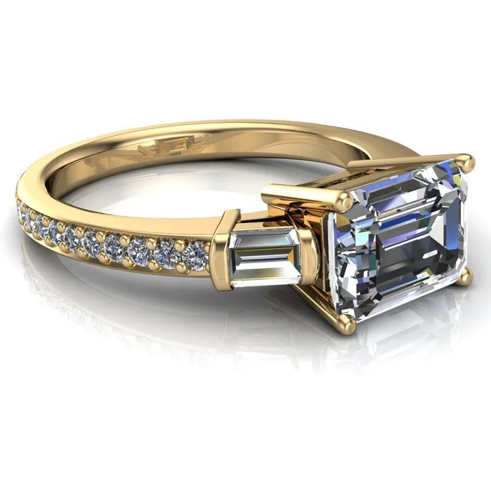 Tristan Emerald Center Stone 3 Stone 4 Prong Engagement Ring Fire Brilliance Rings