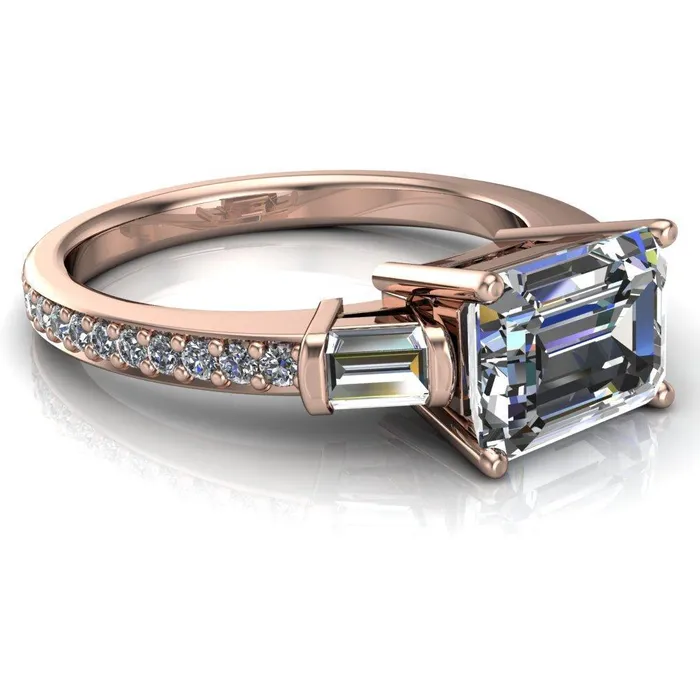 Tristan Emerald Center Stone 3 Stone 4 Prong Engagement Ring Fire Brilliance Rings