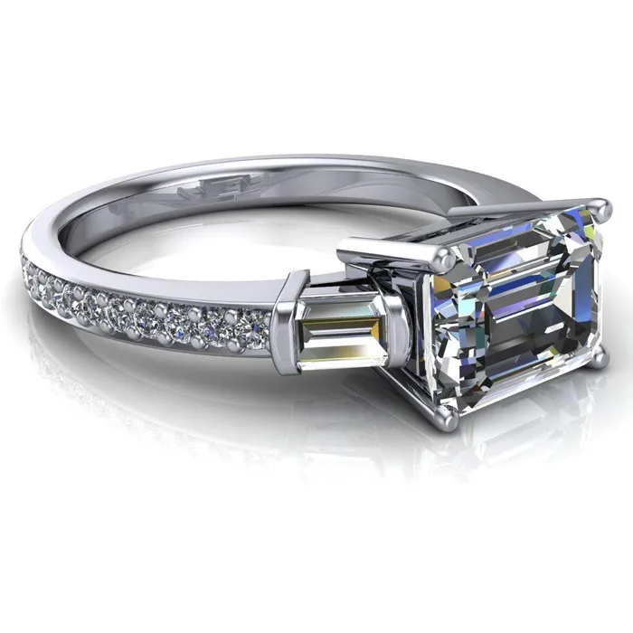 Tristan Emerald Center Stone 3 Stone 4 Prong Engagement Ring Fire Brilliance Rings