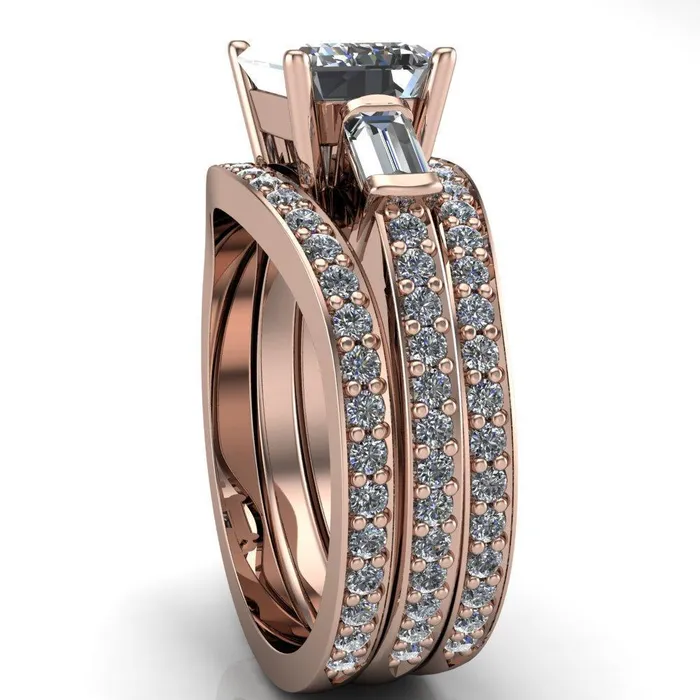 Tristan Emerald Center Stone 3 Stone 4 Prong Engagement Ring Fire Brilliance Rings
