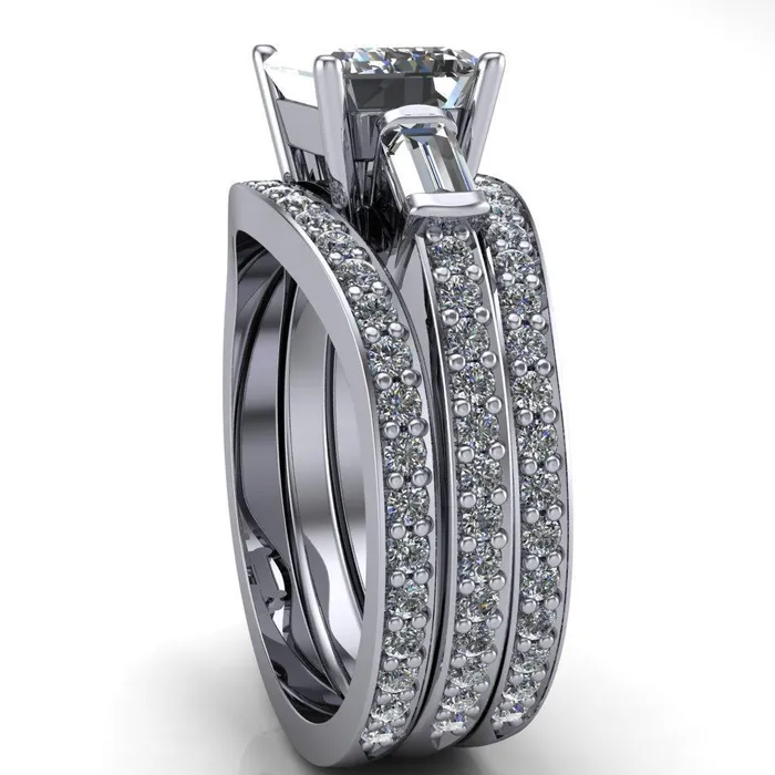 Tristan Emerald Center Stone 3 Stone 4 Prong Engagement Ring Fire Brilliance Rings