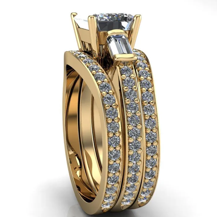 Tristan Emerald Center Stone 3 Stone 4 Prong Engagement Ring Fire Brilliance Rings