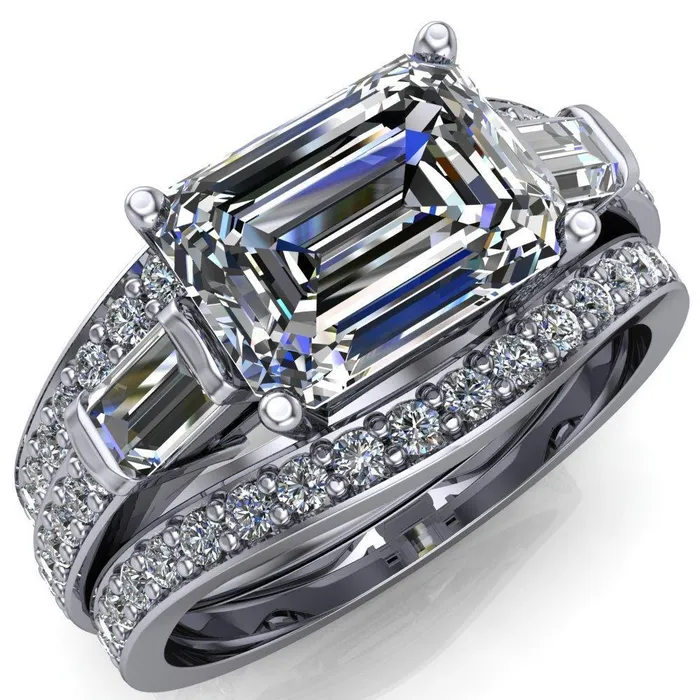 Tristan Emerald Center Stone 3 Stone 4 Prong Engagement Ring Fire Brilliance Rings