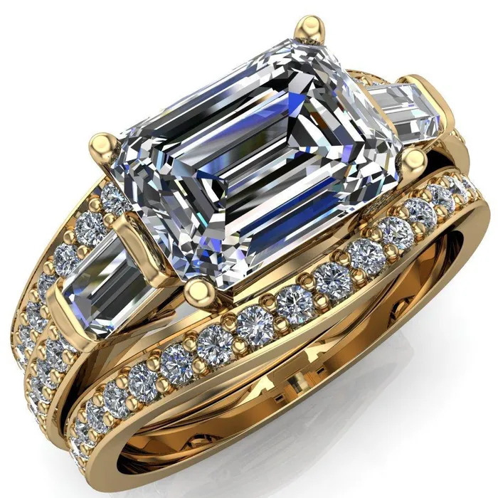 Tristan Emerald Center Stone 3 Stone 4 Prong Engagement Ring Fire Brilliance Rings