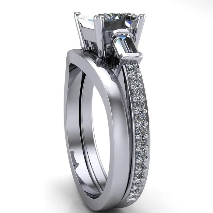 Tristan Emerald Center Stone 3 Stone 4 Prong Engagement Ring Fire Brilliance Rings