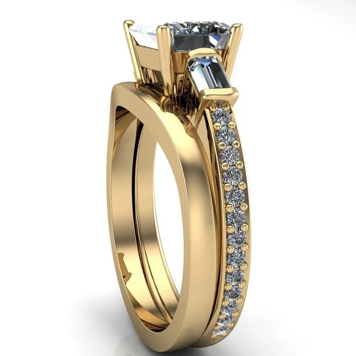 Tristan Emerald Center Stone 3 Stone 4 Prong Engagement Ring Fire Brilliance Rings