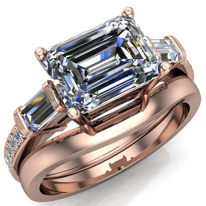 Tristan Emerald Center Stone 3 Stone 4 Prong Engagement Ring Fire Brilliance Rings