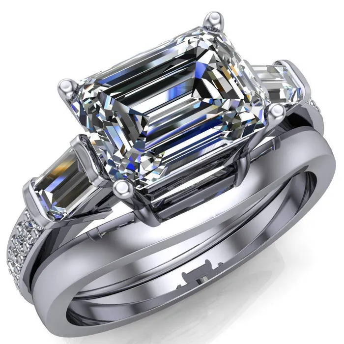 Tristan Emerald Center Stone 3 Stone 4 Prong Engagement Ring Fire Brilliance Rings