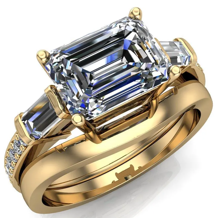 Tristan Emerald Center Stone 3 Stone 4 Prong Engagement Ring Fire Brilliance Rings