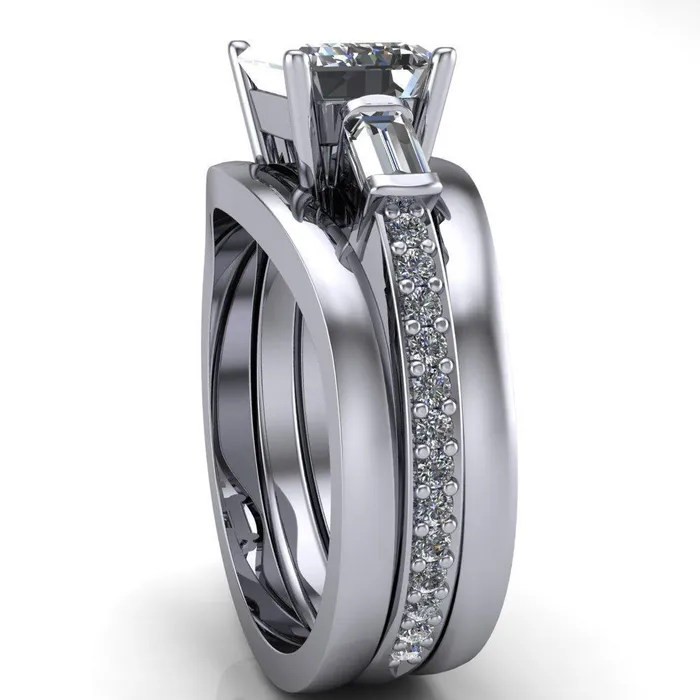 Tristan Emerald Center Stone 3 Stone 4 Prong Engagement Ring Fire Brilliance Rings