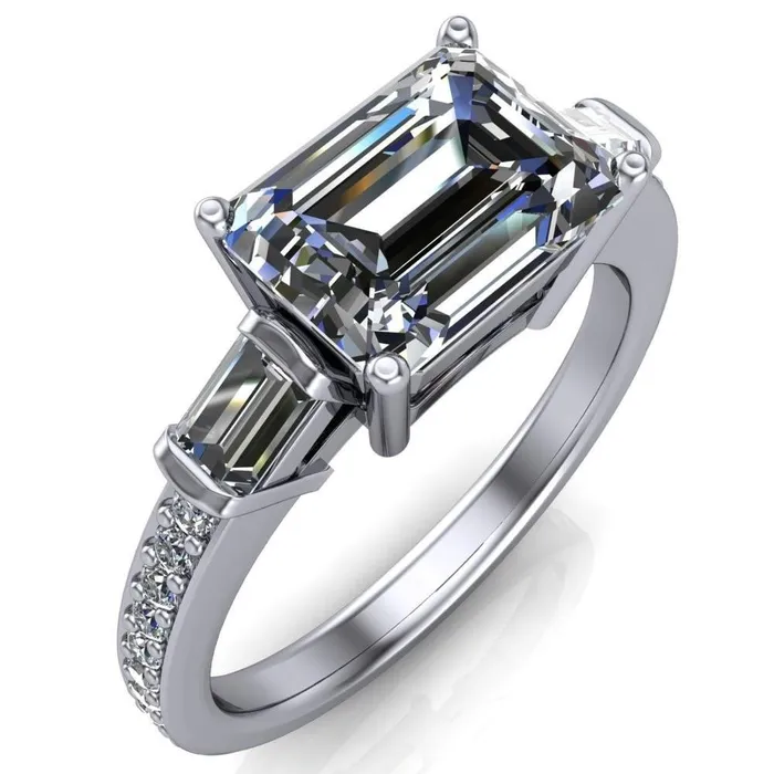 Tristan Emerald Center Stone 3 Stone 4 Prong Engagement Ring Fire Brilliance Rings