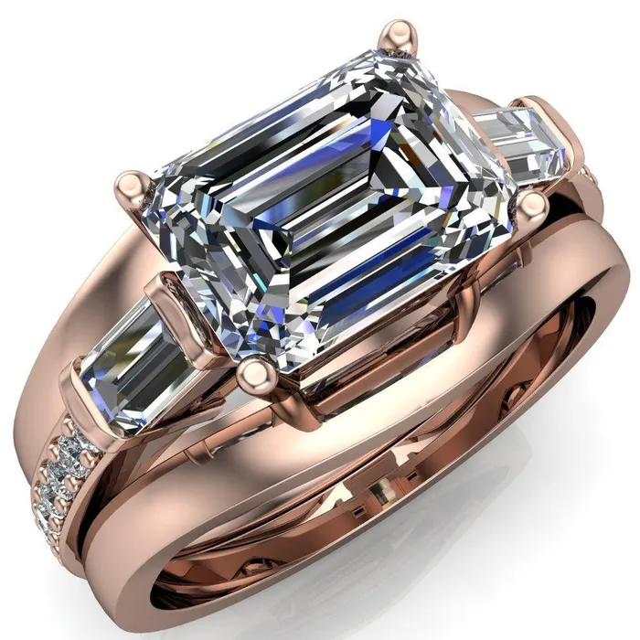 Tristan Emerald Center Stone 3 Stone 4 Prong Engagement Ring Fire Brilliance Rings