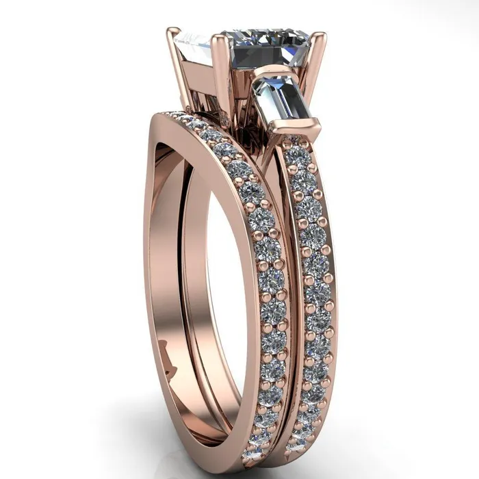 Tristan Emerald Center Stone 3 Stone 4 Prong Engagement Ring Fire Brilliance Rings