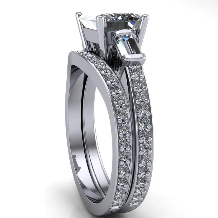 Tristan Emerald Center Stone 3 Stone 4 Prong Engagement Ring Fire Brilliance Rings