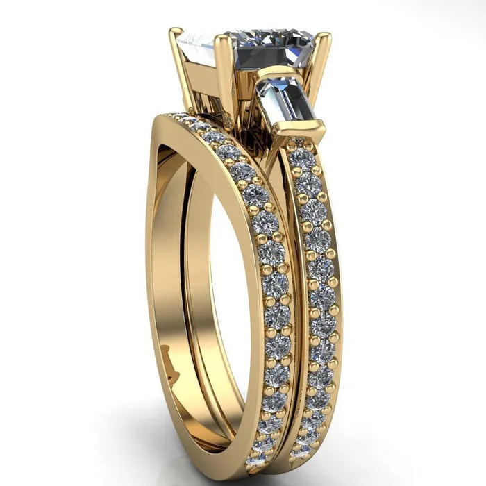 Tristan Emerald Center Stone 3 Stone 4 Prong Engagement Ring Fire Brilliance Rings