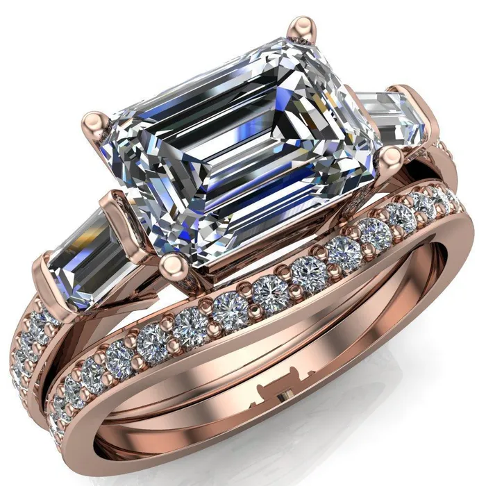 Tristan Emerald Center Stone 3 Stone 4 Prong Engagement Ring Fire Brilliance Rings
