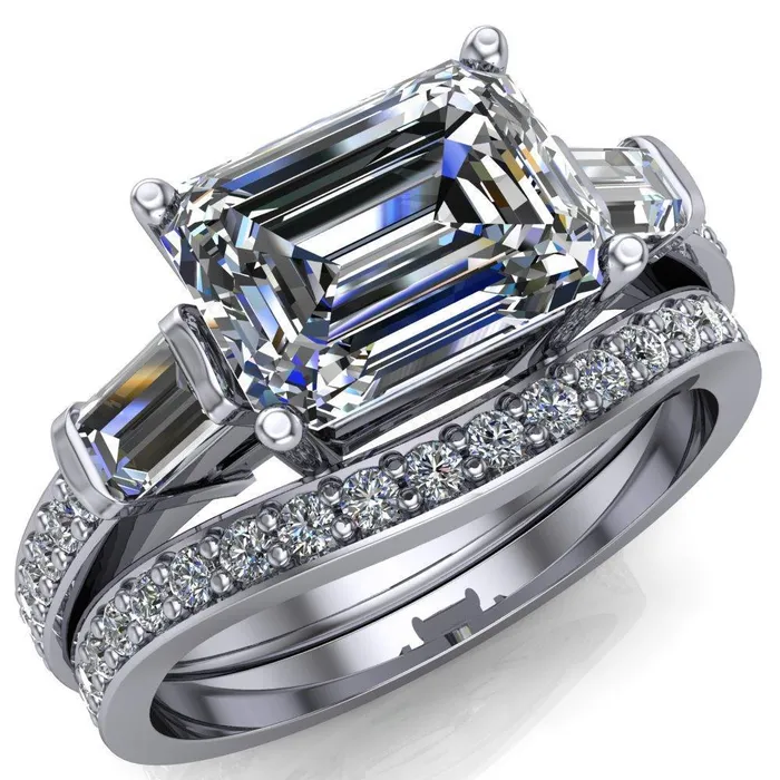 Tristan Emerald Center Stone 3 Stone 4 Prong Engagement Ring Fire Brilliance Rings