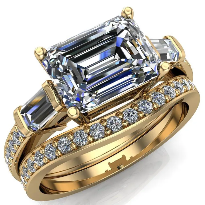 Tristan Emerald Center Stone 3 Stone 4 Prong Engagement Ring Fire Brilliance Rings