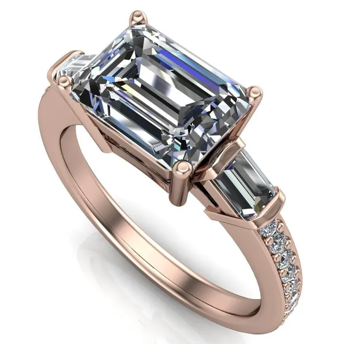 Tristan Emerald Center Stone 3 Stone 4 Prong Engagement Ring Fire Brilliance Rings