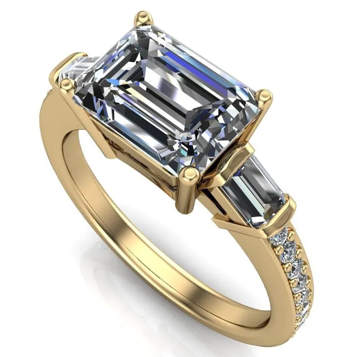 Tristan Emerald Center Stone 3 Stone 4 Prong Engagement Ring Fire Brilliance Rings