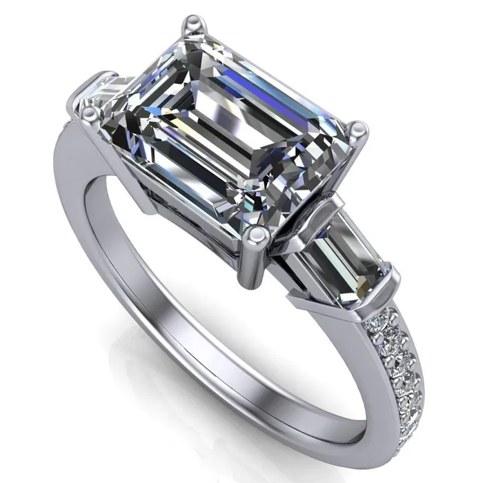 Tristan Emerald Center Stone 3 Stone 4 Prong Engagement Ring Fire Brilliance Rings