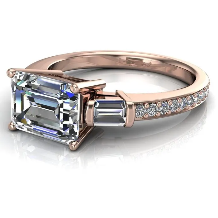 Tristan Emerald Center Stone 3 Stone 4 Prong Engagement Ring Fire Brilliance Rings
