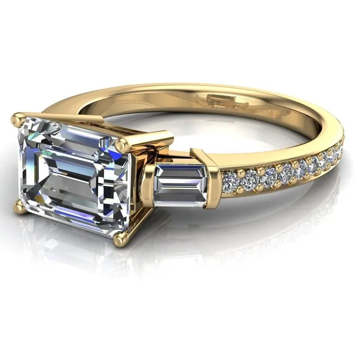 Tristan Emerald Center Stone 3 Stone 4 Prong Engagement Ring Fire Brilliance Rings