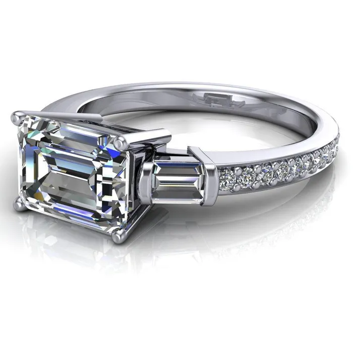 Tristan Emerald Center Stone 3 Stone 4 Prong Engagement Ring Fire Brilliance Rings