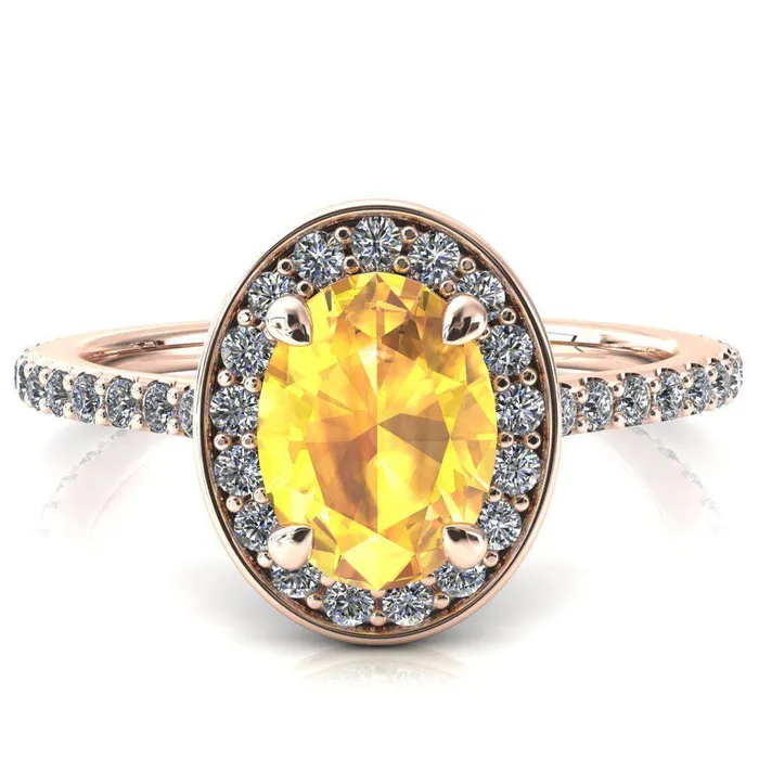 Valma Oval Yellow Sapphire Floating Diamond Halo and Sides Ring Fire Brilliance Rings