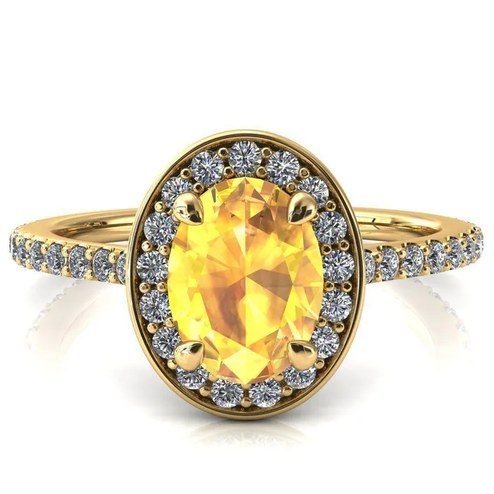 Valma Oval Yellow Sapphire Floating Diamond Halo and Sides Ring Fire Brilliance Rings