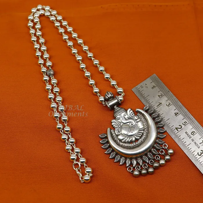 Vintage Indian traditional cultural style trendy 925 sterling silver plain 6mm beaded customized Ganesha long necklace tribal jewelry set545 TRIBAL ORNAMENTS Necklaces Vintage Indian traditional cultural style trendy 925 sterling silver plain 6mm beaded customized Ganesha long necklace tribal jewelry set545 TRIBAL ORNAMENTS Necklaces